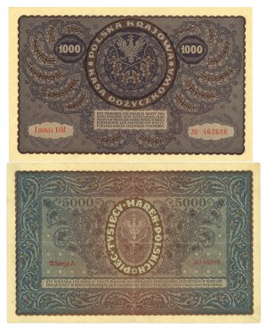 II RP, 1000 and 5000 Polish marks - set of 2 copies.