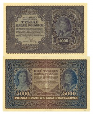 II RP, 1000 and 5000 Polish marks - set of 2 copies.