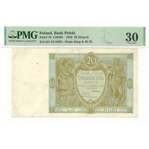 II RP, 20 złotych 1929 DV. - PMG 30 - NIEOPISANA RZADKOŚĆ !
