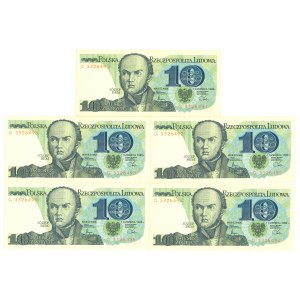 PRL, 10 złotych 1982 G - część paczki bankowej ( 5egz.)