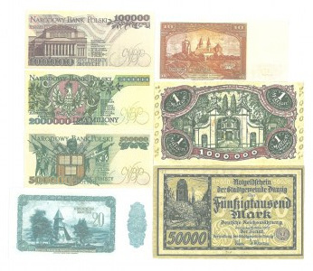 Set of copies of banknotes - 7 copies.