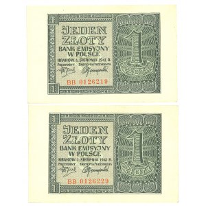 GG, 1 złoty 1941 BB - Zestaw 2 egz. z paczki bankowej