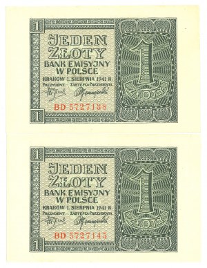 GG, 1 zloty 1941 BB - Set of 2 copies from the bank package.
