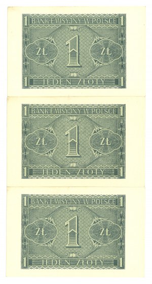 GG, 1 zloty 1941 BB - Set of 3 copies from the bank package.