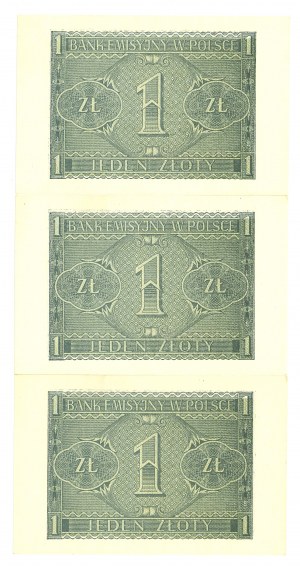 GG, 1 zloty 1941 BE - Set of 3 copies from the bank packet