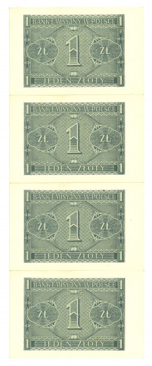 GG, 1 zloty 1941 BB - Set of 4 copies from the bank package.