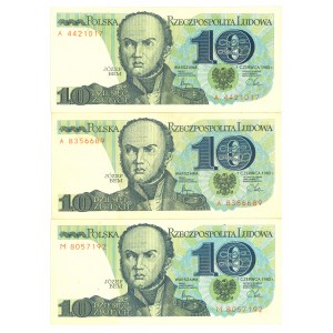 PRL, 10 złotych 1982 A, A, M - zestaw 3 egz.