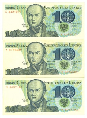 PRL, 10 gold 1982 A, A, M - set of 3 copies.