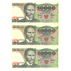 PRL, 10 000 złotych 1988 AM, BW, CC - zestaw 3 egz.