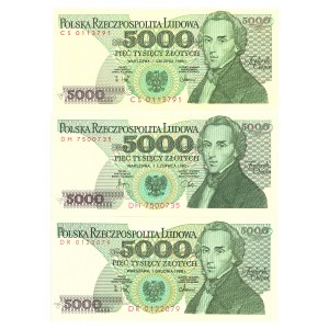 PRL, 5000 złotych 1988 DR, DH, CS - zestaw 3 egz.