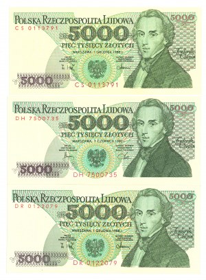 People's Republic of Poland, 5000 gold 1988 DR, DH, CS - set of 3 copies.