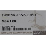 Russia, Nicholas II, 1 kopeck 1908 - NGC MS63 RB