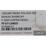 PRL, 20 złotych 1981 Kraków - Próba Ni NGC PF67 Cameo