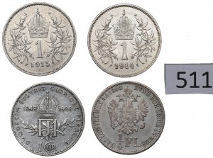 Austria, Lot 1 corona-1/4 florin 1860-1915