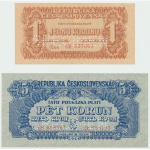 Czechosłowacja, Zestaw 1 i 5 koron 1944 - specimen
