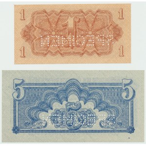 Czechosłowacja, Zestaw 1 i 5 koron 1944 - specimen