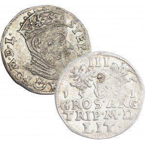 Stefan Batory, Trojak 1581, LEAF above the family coat of arms, Vilnius - RARE