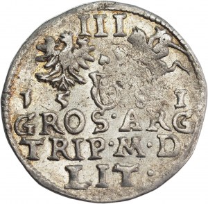 Stefan Batory, Trojak 1581, LEAF above the family coat of arms, Vilnius - RARE