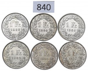 Switzerland, Lot 1 franc 1956-64