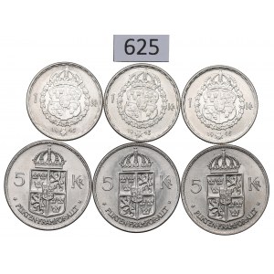 Švédsko, sada 1-5 korún 1943-72