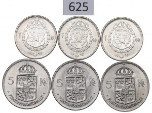 Sweden, Crown Set 1-5 1943-72