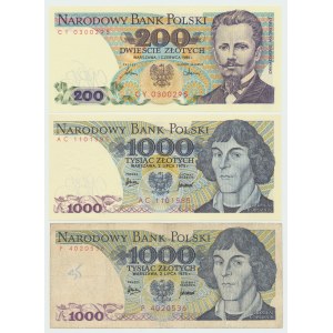 PRL, 200 1986 - 1000 złotych 1975 - zestaw 3 egz.