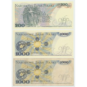 PRL, 200 1986 - 1000 złotych 1975 - zestaw 3 egz.