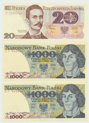 People's Republic of Poland, 20 - 1000 zloty 1982 - set of 3 copies.