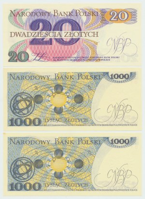 People's Republic of Poland, 20 - 1000 zloty 1982 - set of 3 copies.