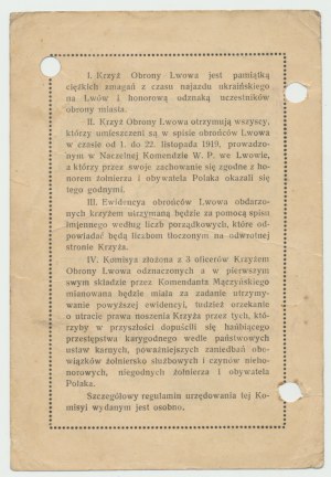 II RP, Legitimation of the Cross of Defense of Lviv - for Lt. Czeslaw Tabaczynski