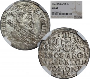 Sigismund III Vasa, Trojak 1623, Kraków - NGC MS64
