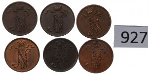 Russian occupation of Finland, Lot of 1 penni 1902-16