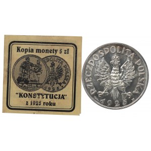 II RP, 5 złotych 1925 Konstytucja - kopia srebro