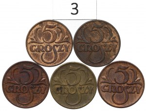 Second Republic, Set of 5 pennies 1923-38