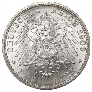 Germany, Prussia, Wilhelm II, 3 mark 1909