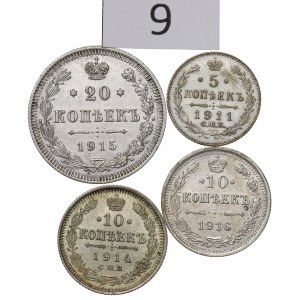 Russia, Nicholas II, Lot 5-20 kopecks 1911-16