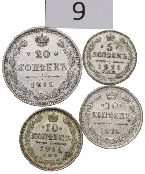 Russia, Nicholas II, Lot 5-20 kopecks 1911-16