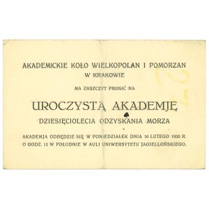 II RP, Zaproszenie na galę z okazji 10-lecia odzyskania morza 1930