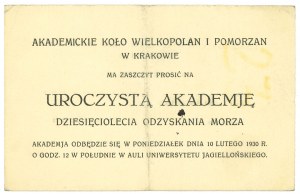 II RP, Invitation to the gala to celebrate the 10th anniversary of the recovery of the sea 1930