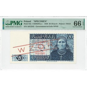 20 złotych 1939 Londyn - WZÓR - A 012345 - PMG 66 EPQ