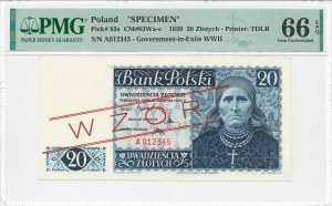 20 gold 1939 London - MODEL - A 012345 - PMG 66 EPQ.