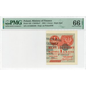 II RP, 1 grosz 1924 AY prawa połowa - PMG 66 EPQ