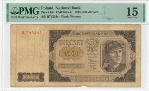 People's Republic of Poland, 500 gold 1948 B - PMG 15