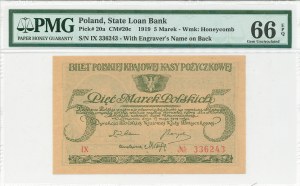 II RP, 5 Polish marks 1919 IX - PMG 66 EPQ - TOP POP
