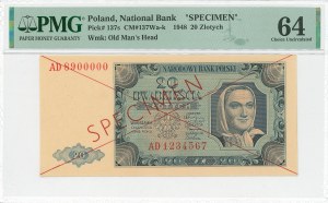 PRL, 20 zloty 1948 AD - SPECIMEN - PMG 64