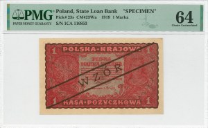 II RP, 1 Polish Mark 1919 1st Series CA - MODEL - PMG 64