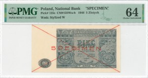 PRL, 5 zloty 1946 - SPECIMEN - PMG 64