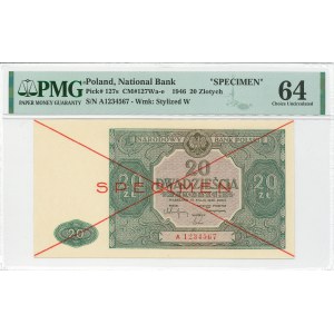 PRL, 20 złotych 1946 A - SPECIMEN - PMG 64