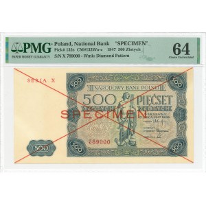 500 złotych 1947 X 789000 - SPECIMEN - PMG 64