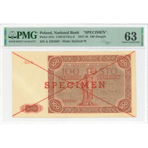 PRL, 100 złotych 1947 A - SPECIMEN - PMG 63